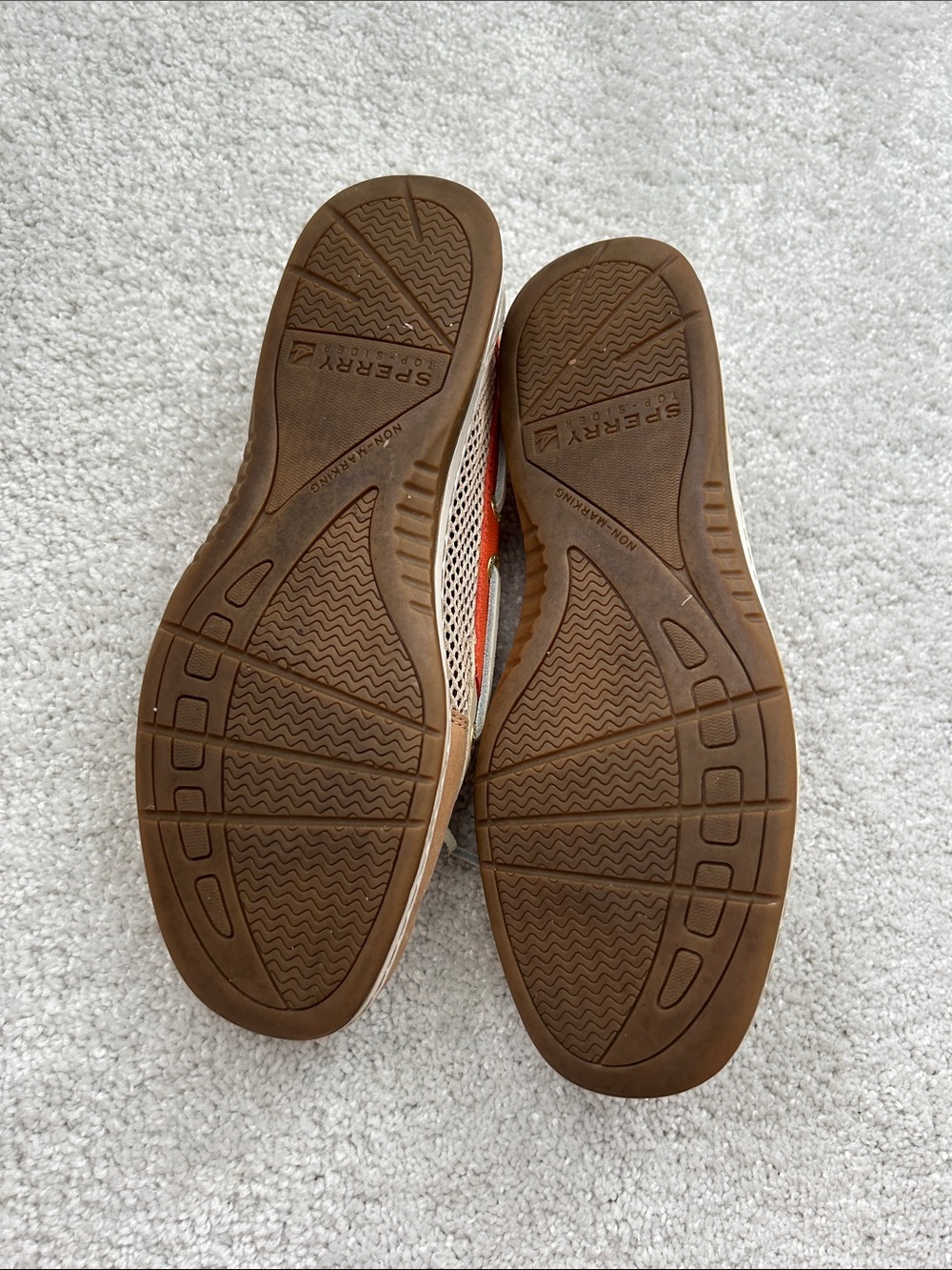 Sperry Women's Tan Leather Angelfish Moccasins w/ Orange Trim - Limited Edition - Picture 5 of 5